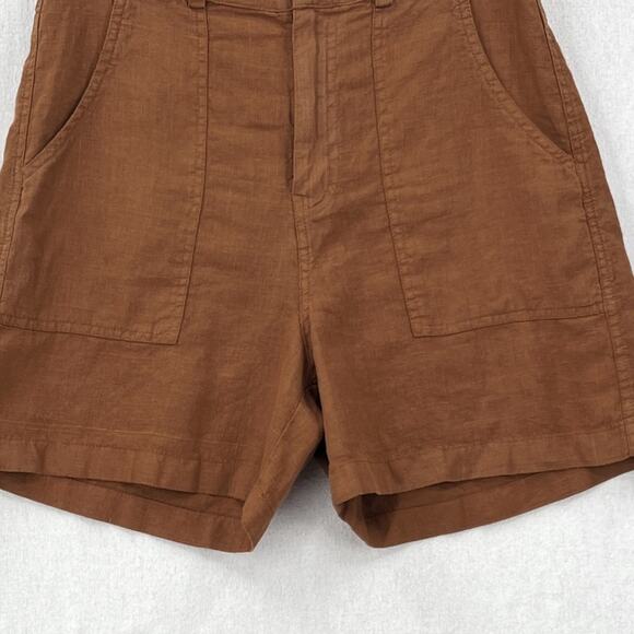 ENZA COSTA Linen High Waisted Short Womens Medium Brown Lightweight Quiet Luxury - Picture 8 of 16